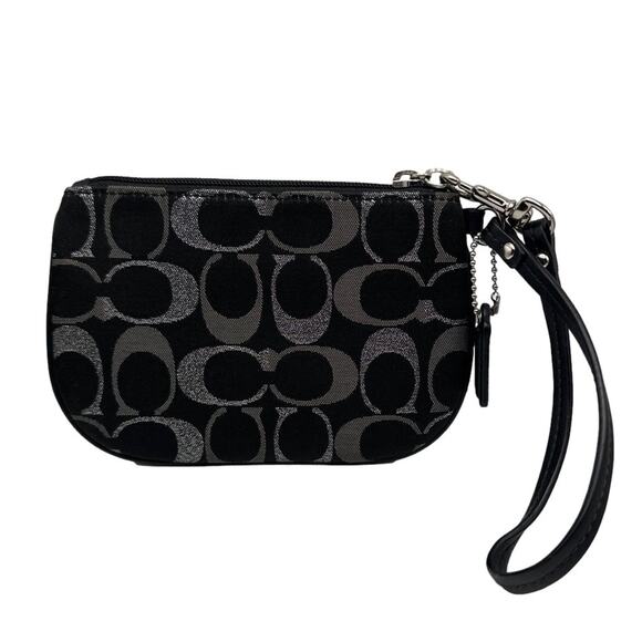 COACH Black Gray Silver Signature Canvas Wristlet - Picture 2 of 7